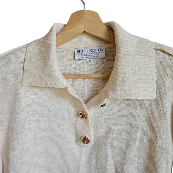 NEW St.John Knit Pullover Nautical Santana Navy Blue White Nautical Prep Sweater - Picture 3 of 7